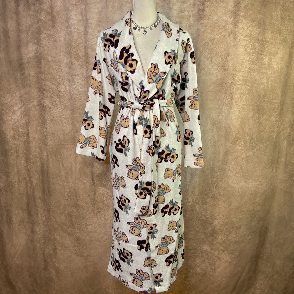 Vintage Teddy Bear Robe 80s Panda Pattern Robe Fleece Sleepwear Cottagecore